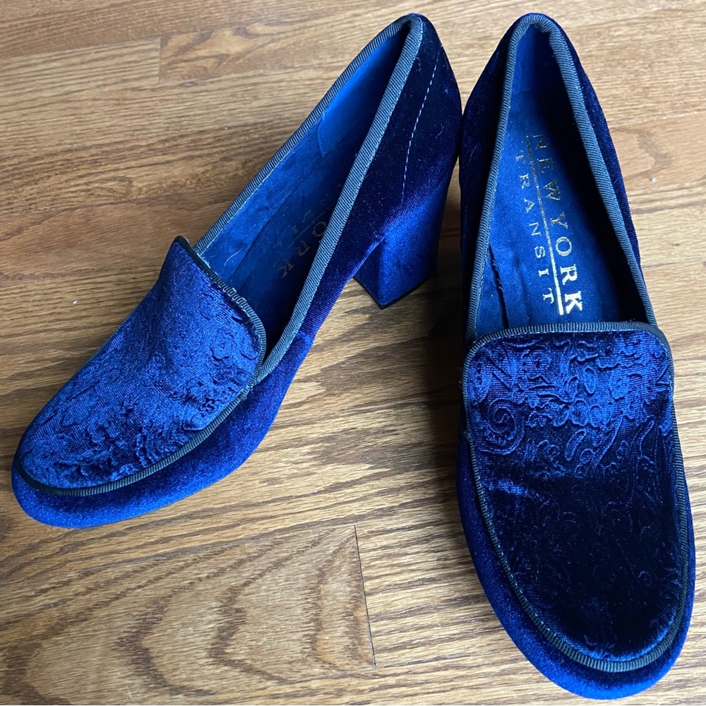 Velvet Brocade Block Heel Pumps Like New